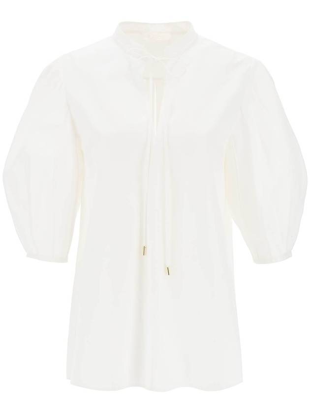 Women's Tie Detail Tunic Short Sleeve Shirt White - CHLOE - BALAAN 2