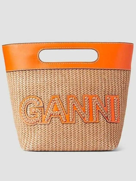 Logo Kraft Small Raffia Cross Bag Orange - GANNI - BALAAN 2