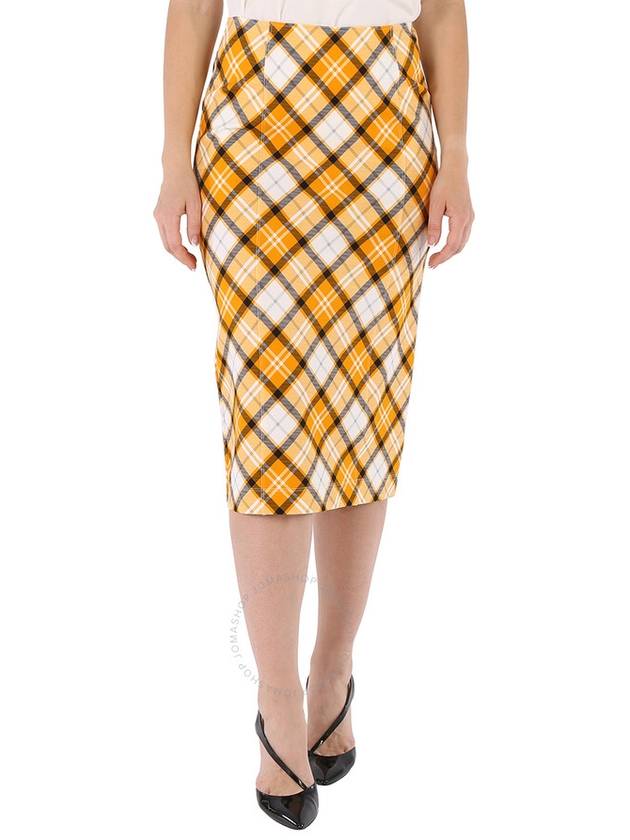 Burberry Ladies Citrus Orange Check Print Stretch Jersey Pencil Skirt, Brand Size 6 (US Size 4) - BURBERRY - BALAAN 1