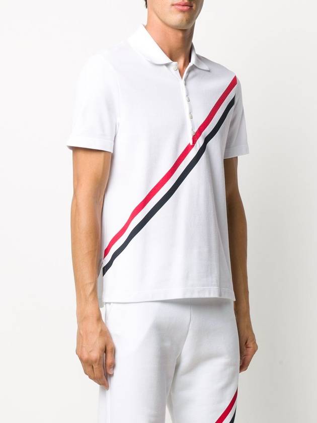 Diagonal Stripe Short Sleeve Polo Shirt White - THOM BROWNE - BALAAN 4