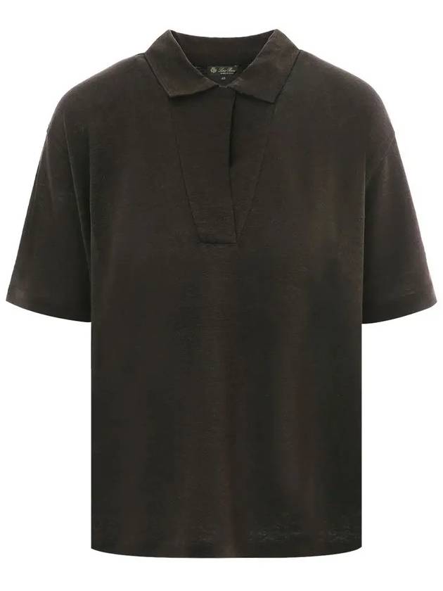 Gargano Linen Short Sleeve Polo Shirt Dark Brown - LORO PIANA - BALAAN 3