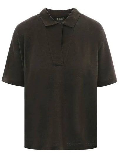 Gargano Linen Short Sleeve Polo Shirt Dark Brown - LORO PIANA - BALAAN 2