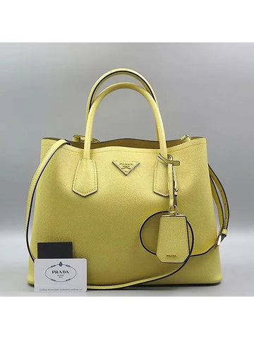 BN2775 SAFFIANO yellow color doublet gold metal triangle logo tote bag shoulder strap 2WAY - PRADA - BALAAN 1