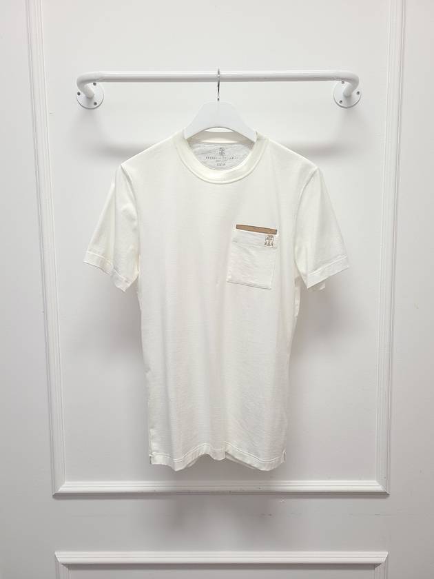 White Pocket Leather Round Short Sleeve Tee XS - BRUNELLO CUCINELLI - BALAAN 1