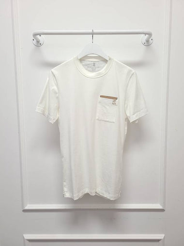 White Pocket Leather Round Short Sleeve Tee XS - BRUNELLO CUCINELLI - BALAAN 1