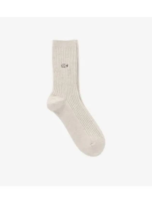 Women s Cashmere Blend Ribbed Tissue Medium Neck Socks Cream - LACOSTE - BALAAN 1