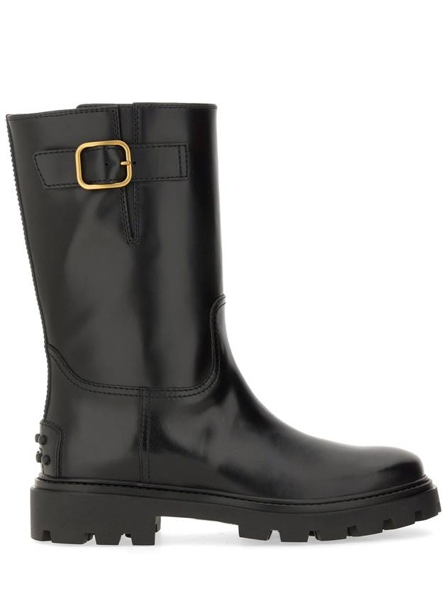 Women's Buckle Detail Leather Middle Boots Black - TOD'S - BALAAN 3