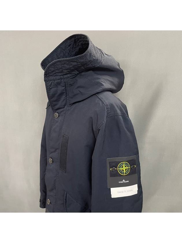 Men's David Wappen Patch Down Hooded Jacket Navy - STONE ISLAND - BALAAN 4