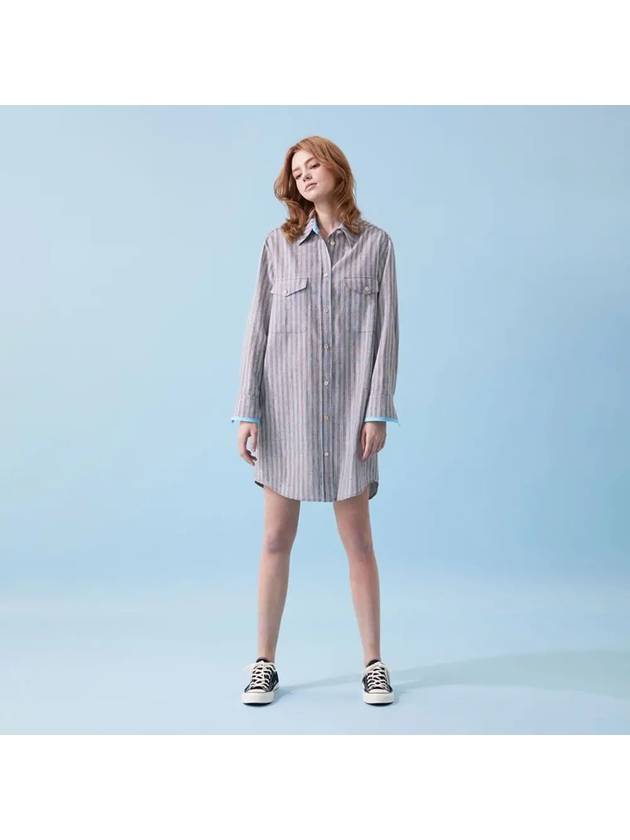 Women's Striped Mini Linen Short Dress Blue - VOYONN - BALAAN 2