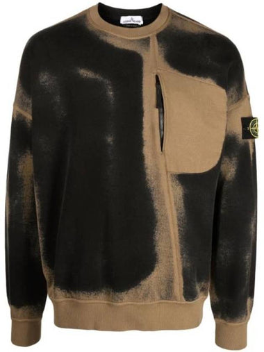 Hand Sprayed Airbrush Treatment Crew Neck Sweatshirt Dark Beige Black - STONE ISLAND - BALAAN 1