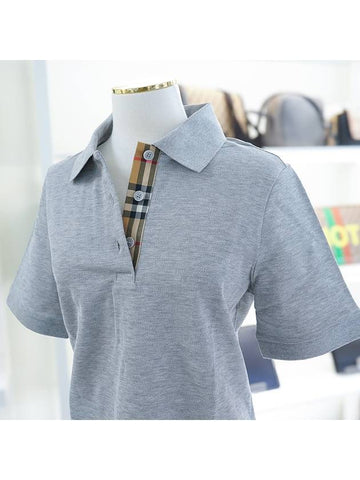 Check Women s Short Sleeve Shirt 80669011 Maleco Collared Gray Cotton Polo - BURBERRY - BALAAN 1