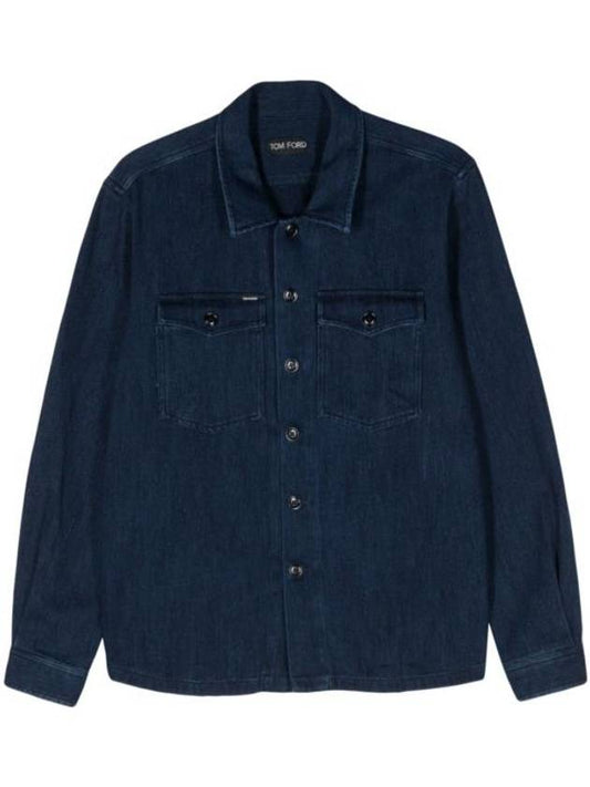 Cotton Long Sleeve Shirt Blue - TOM FORD - BALAAN 1