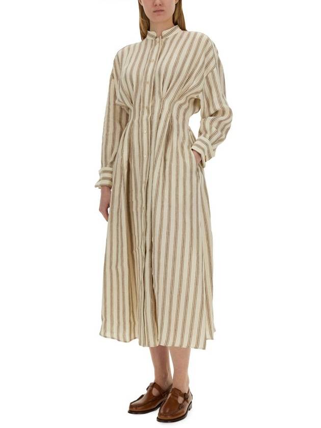 Striped Linen Long Dress White - MAX MARA - BALAAN 3