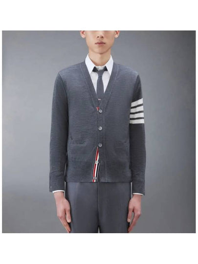 Men's Sustainable Classic Diagonal Wool Cardigan Dark Grey - THOM BROWNE - BALAAN 2