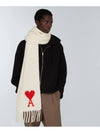 Heart Logo Oversized Wool Fringe Scarf Off White - AMI - BALAAN 3