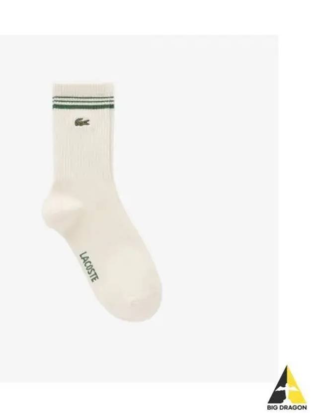 Men s Striped Ribbed Medium Neck Socks OFFWHITE Off White - LACOSTE - BALAAN 1