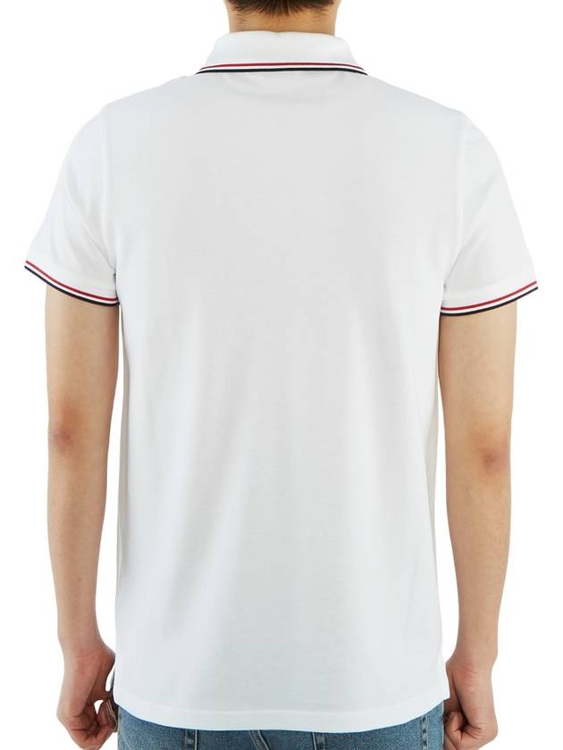 Stripe Trimming Logo Short Sleeve Polo Shirt White - MONCLER - BALAAN 5