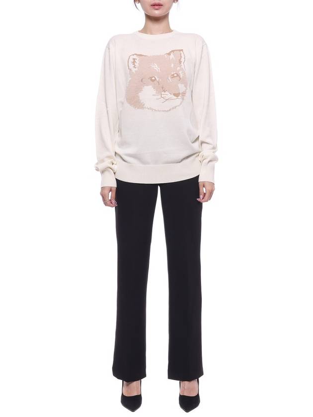 Pique Fox Head Round Neck Knit Top Ecru - MAISON KITSUNE - BALAAN 4