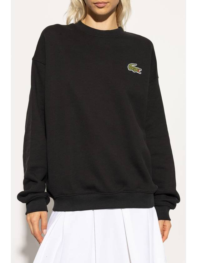 Loose Fit Badge Accent Fleece Sweatshirt Black - LACOSTE - BALAAN 4