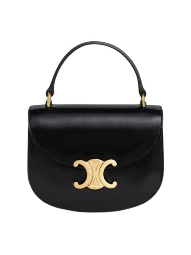 Besace Clea Triomphe Small Shiny Calfskin Tote Bag Black - CELINE - BALAAN 1