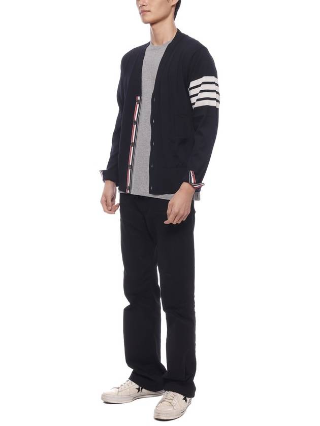 Men's Sustainable Classic Diagonal Wool Cardigan Navy - THOM BROWNE - BALAAN 5