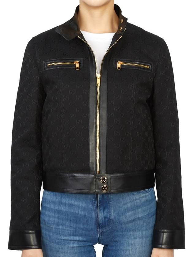 GG Leather Triming Zip-up Jacket Black - GUCCI - BALAAN 3