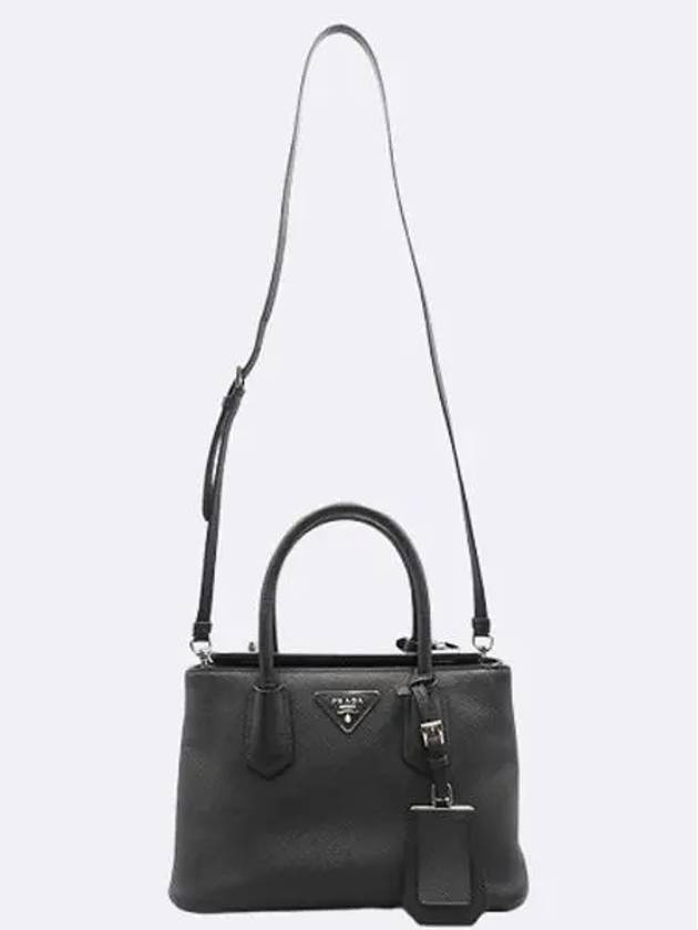 BN2823 Black Saffiano Leather Silver Logo Lock Tote Bag Shoulder Strap 2WAY - PRADA - BALAAN 3