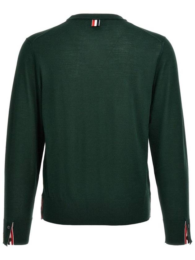 Intarsia Stitch Crew Neck Merino Wool Knit Top Green - THOM BROWNE - BALAAN 3