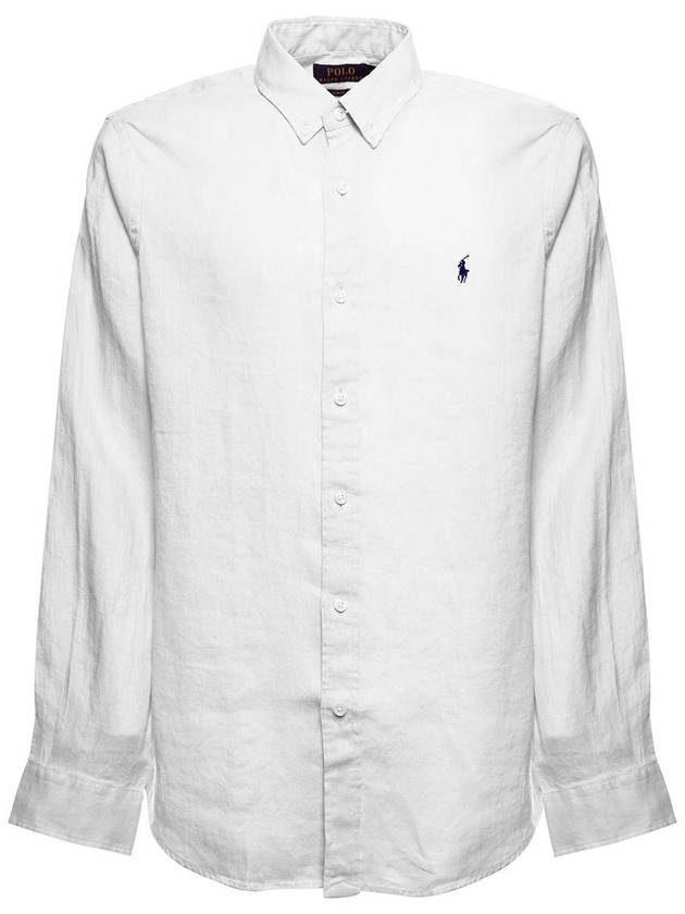 Embroidered Pony Linen Long Sleeve Shirt White - POLO RALPH LAUREN - BALAAN 2