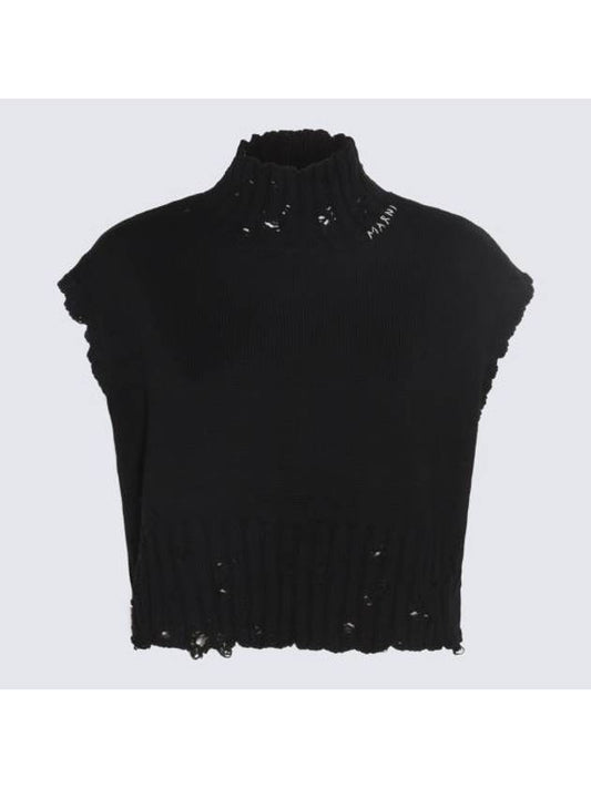 Distressed Cropped Cotton Vest Black - MARNI - BALAAN 1