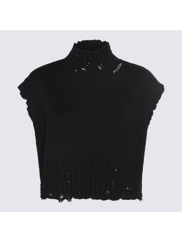 Distressed Cropped Cotton Vest Black - MARNI - BALAAN 1