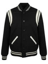 Teddy Bomber Jacket in Wool Black White - SAINT LAURENT - BALAAN 2