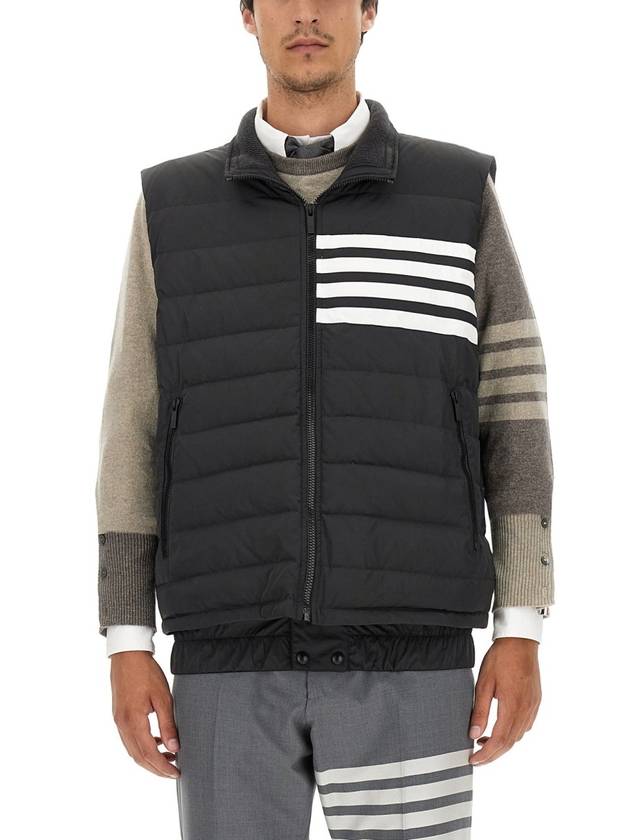 4 Bar Poly Twill Down Vest Charcoal - THOM BROWNE - BALAAN 2