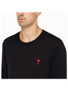 Heart Embroidered Logo Crew Neck Knit Top Navy - AMI - BALAAN 3