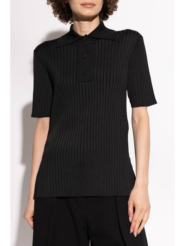 JIL SANDER Ribbed Polo Shirt, Women's, Black - JIL SANDER - BALAAN 3