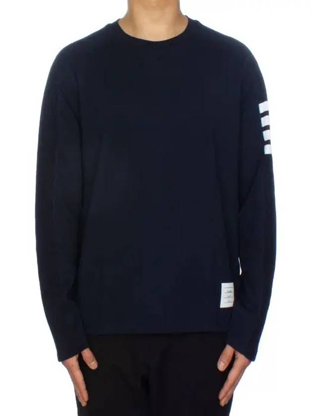 4-Bar Striped Cotton Long Sleeve T-Shirt Navy - THOM BROWNE - BALAAN 3