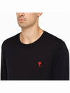 Heart Embroidered Logo Crew Neck Knit Top Black - AMI - BALAAN 5