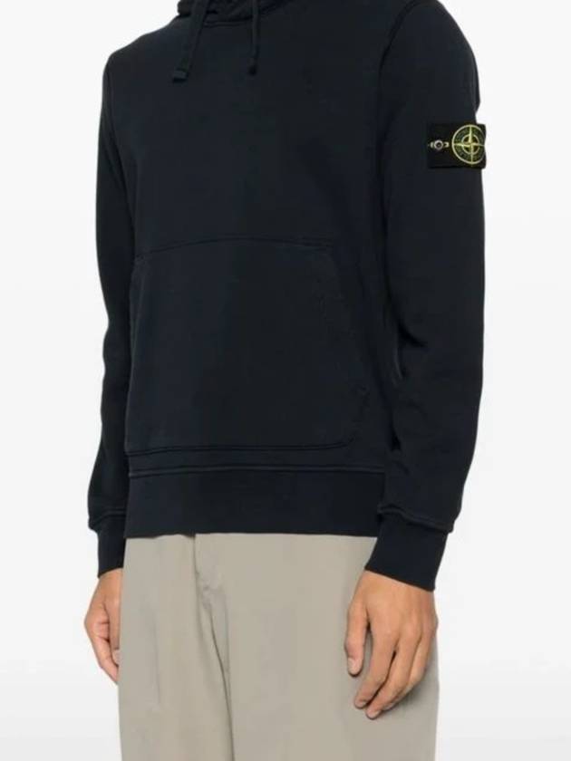 Organic Cotton Fleece Drawstring Hoodie Navy - STONE ISLAND - BALAAN 4