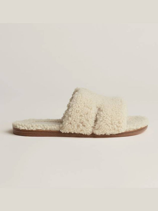 Izmir shearling fleece sandals cream white - HERMES - BALAAN 2