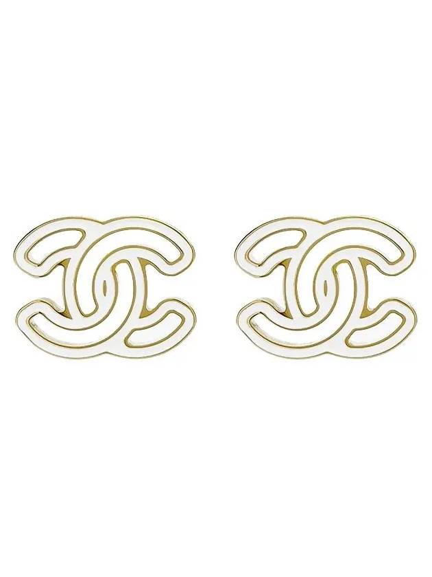 24A CC logo stud earrings white champagne gold 4ET0894 - CHANEL - BALAAN 1