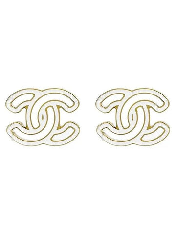 24A CC logo stud earrings white champagne gold 4ET0894 - CHANEL - BALAAN 1