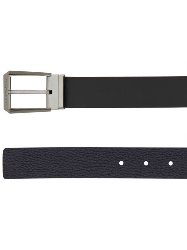 Logo Reversible Leather Belt Black Blue - SALVATORE FERRAGAMO - BALAAN 3