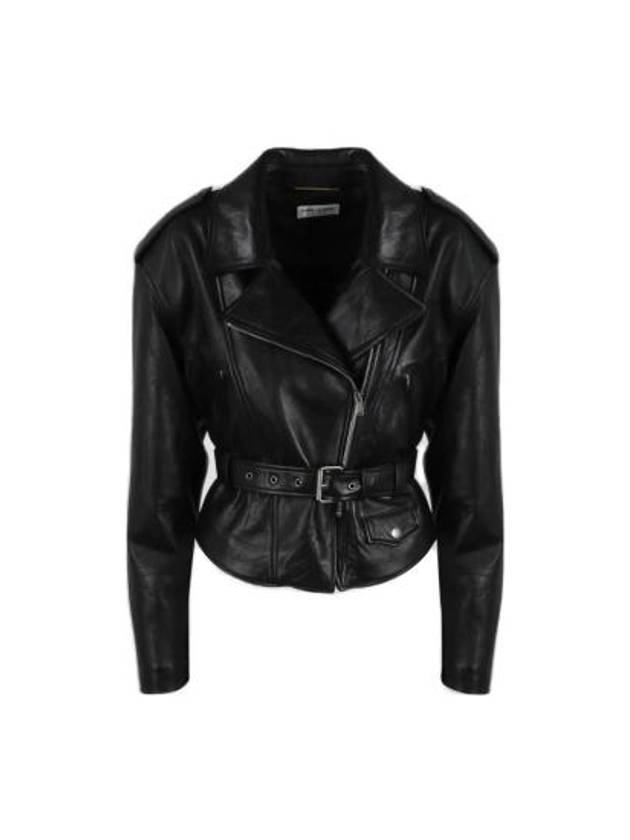 Crop Lambskin Biker Jacket Black - SAINT LAURENT - BALAAN 2