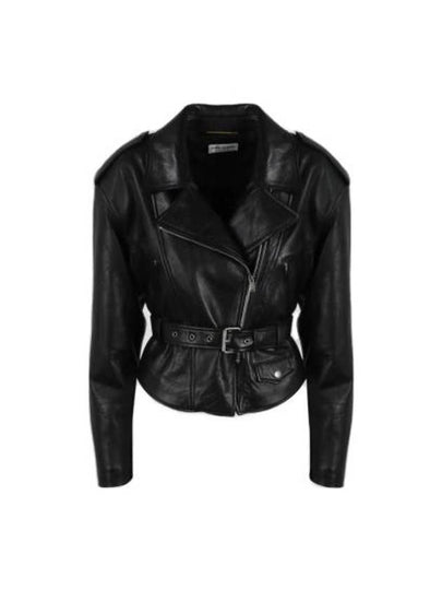 Crop Lambskin Biker Jacket Black - SAINT LAURENT - BALAAN 2