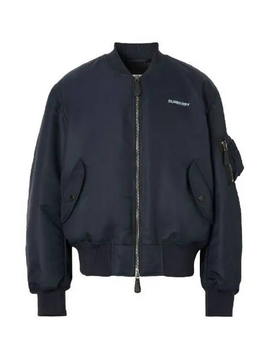 Men's Logo Print Nylon Bomber Jacket Smoke Navy - BURBERRY - BALAAN 2