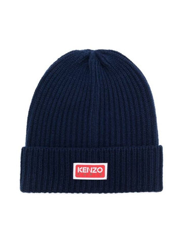 Logo Patch Wool Beanie Navy - KENZO - BALAAN 1