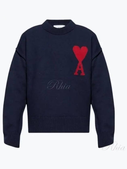 Big Heart Logo Wool Knit Top Navy - AMI - BALAAN 2