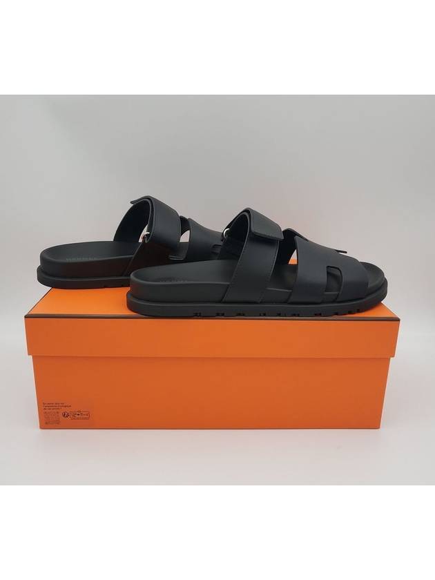 Hermes Chypre H Logo Calfskin Sandals Black - HERMES - BALAAN 2