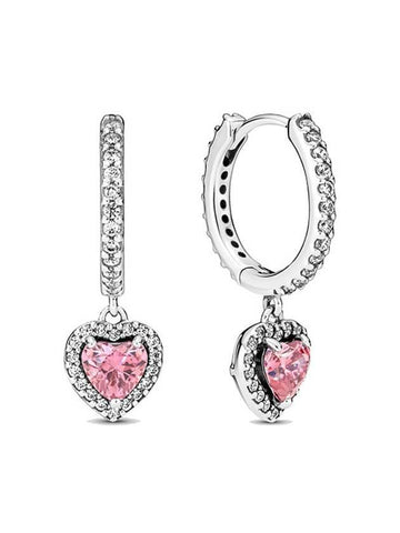 Sparkling Halo Heart Hoop Earrings Pink - PANDORA - BALAAN 1