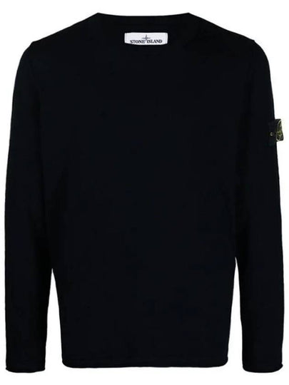 Men's Wappen Patch Crew Neck Cotton Knit Top Navy - STONE ISLAND - BALAAN 2